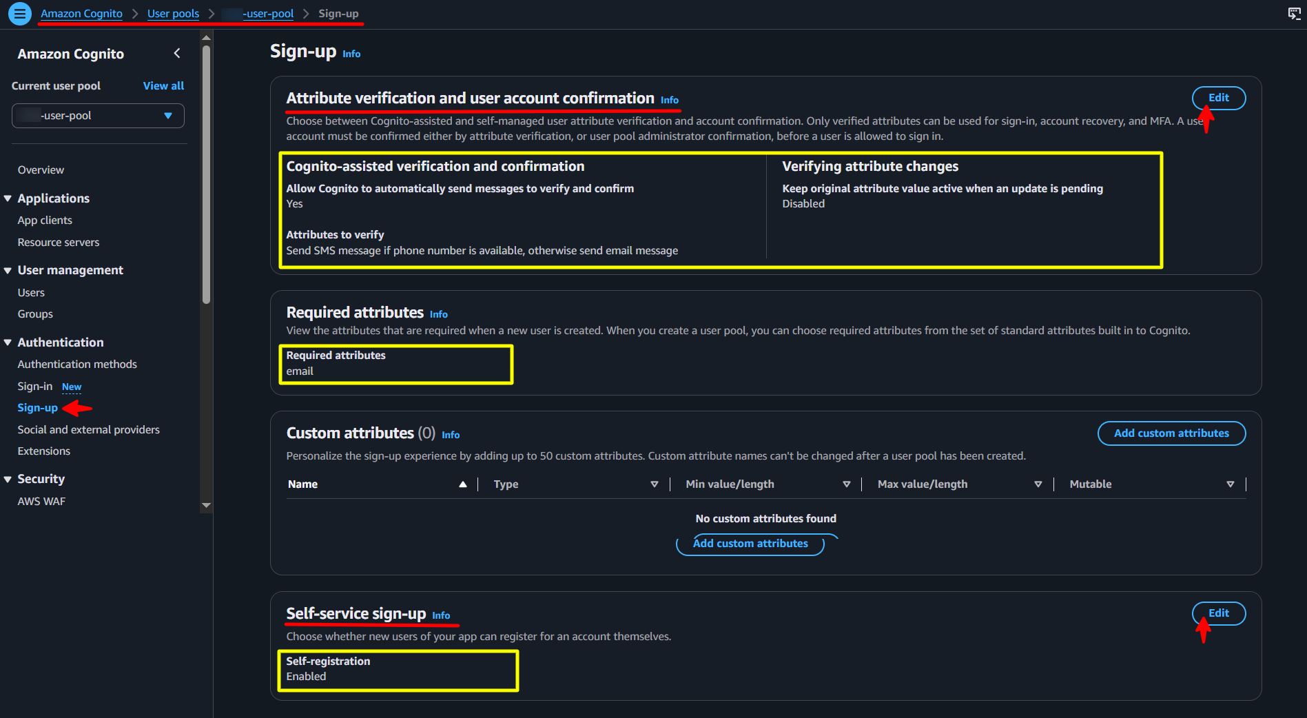 AWS Cognito - Sign-up Settings