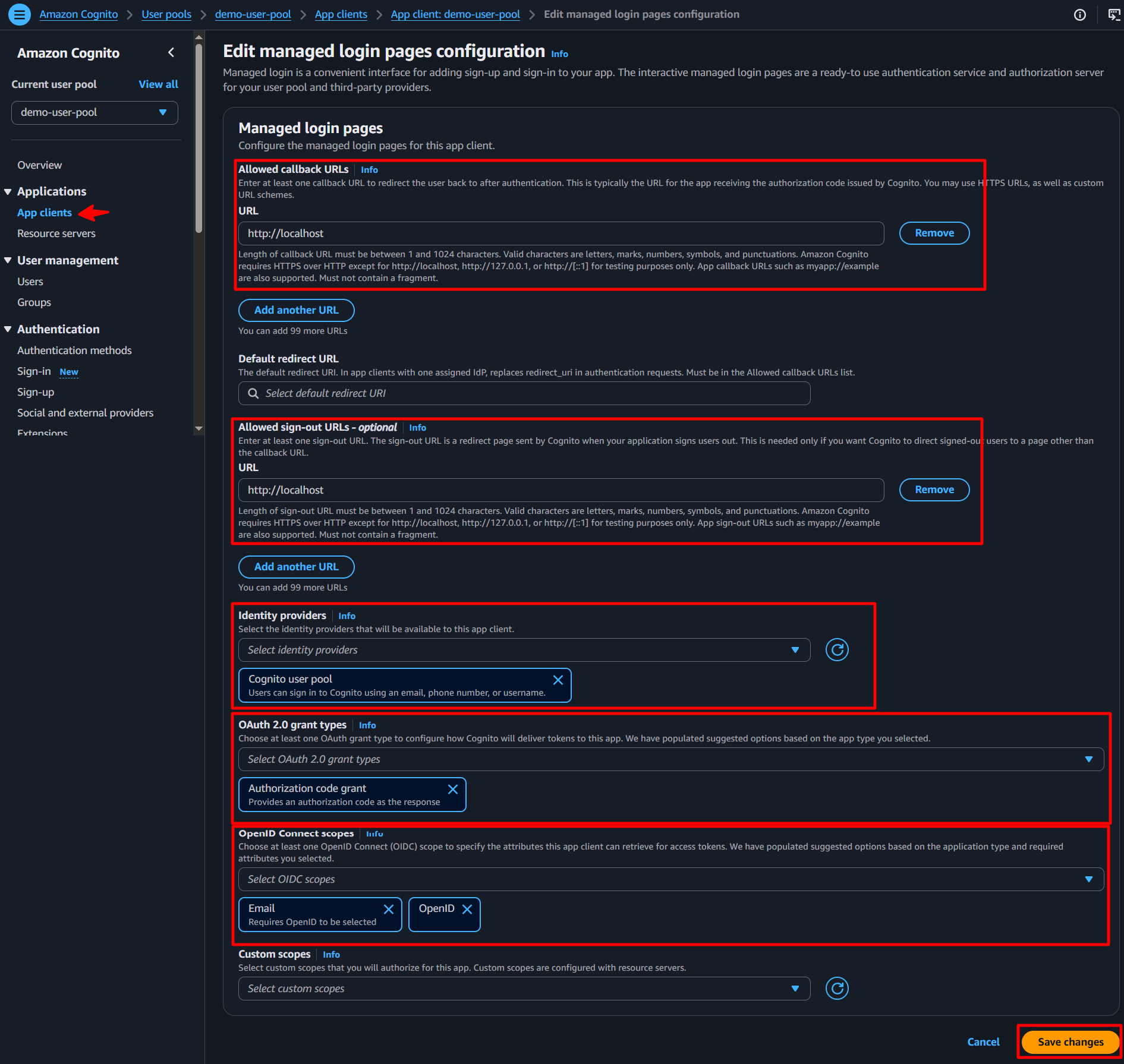 AWS Cognito - Login Page Settings